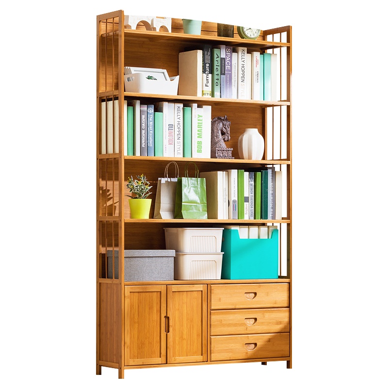 创世人 客厅书房竹子加厚竹柜子阅书柜储物柜卧室置物架落地书架书柜多层带抽屉带柜