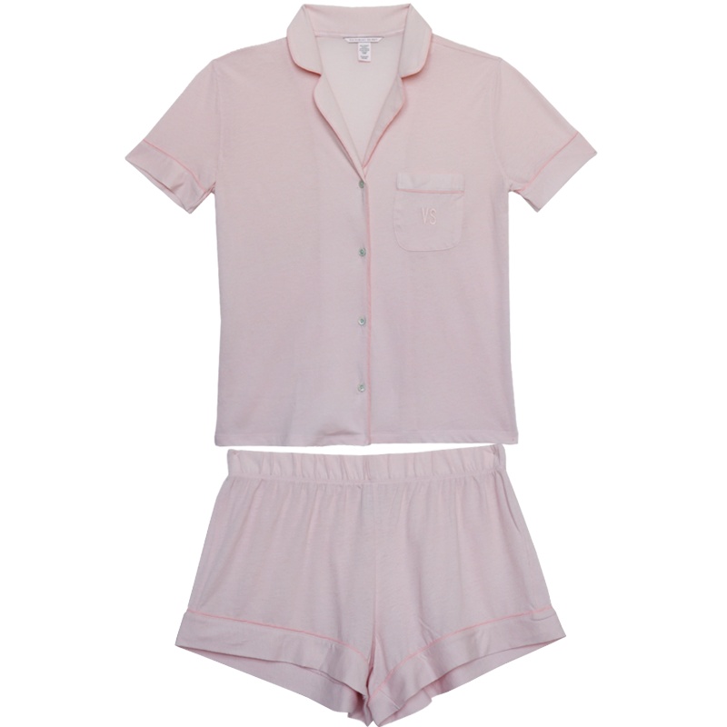 VICTORIA’S SECRET/维多利亚的秘密女士薄款柔软短袖短裤分体睡衣套装