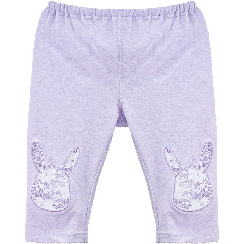 婴姿坊夏季纯色印花休闲舒适透气可爱蕾丝女童宝宝七分裤韩版