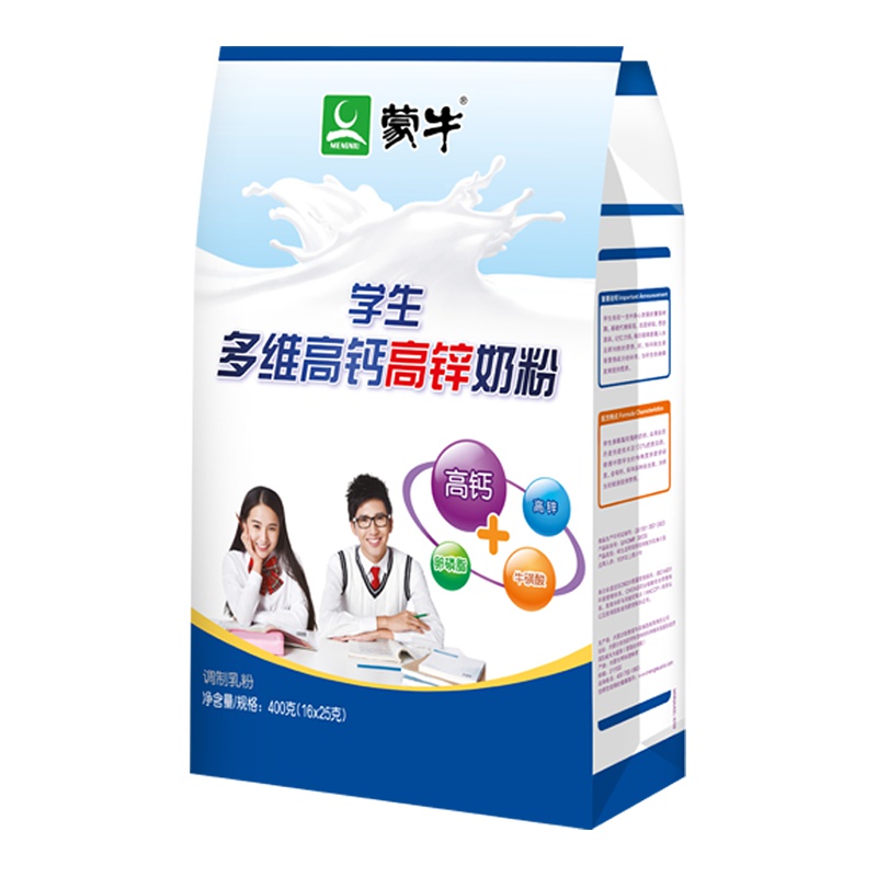蒙牛(MENGNIU)学生多维高钙高锌奶粉袋装400g即食冲饮青少年营养早餐