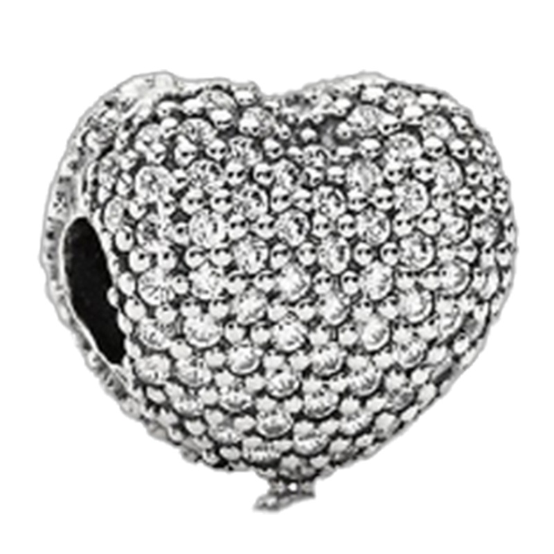 [直营]潘多拉Pandora 密镶我心依旧925银固定夹串饰银摆件791427CZ 银色 银色