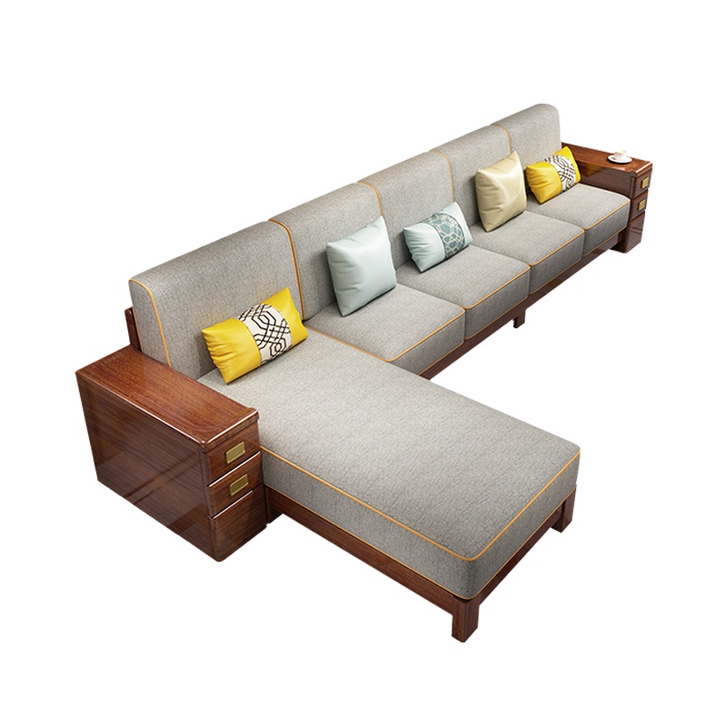 月影梳桐新款胡桃木全实木沙发组合新中式客厅家具现代小户型储物转角沙发