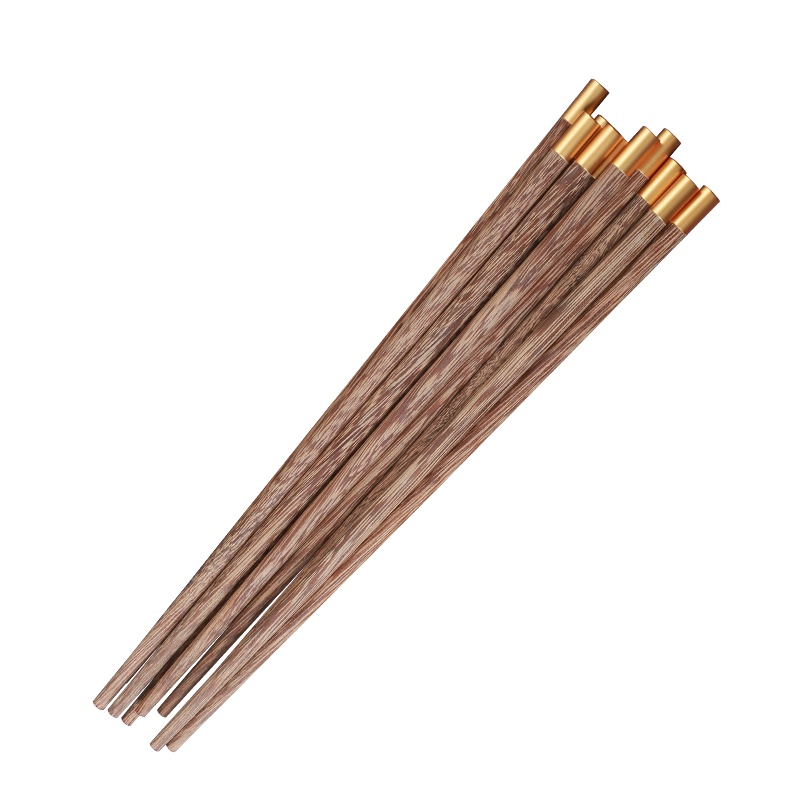 拾画 鸡翅木筷子实用高档家庭酒店筷子10双装 铜头圆顶金福款25cm SH-6280