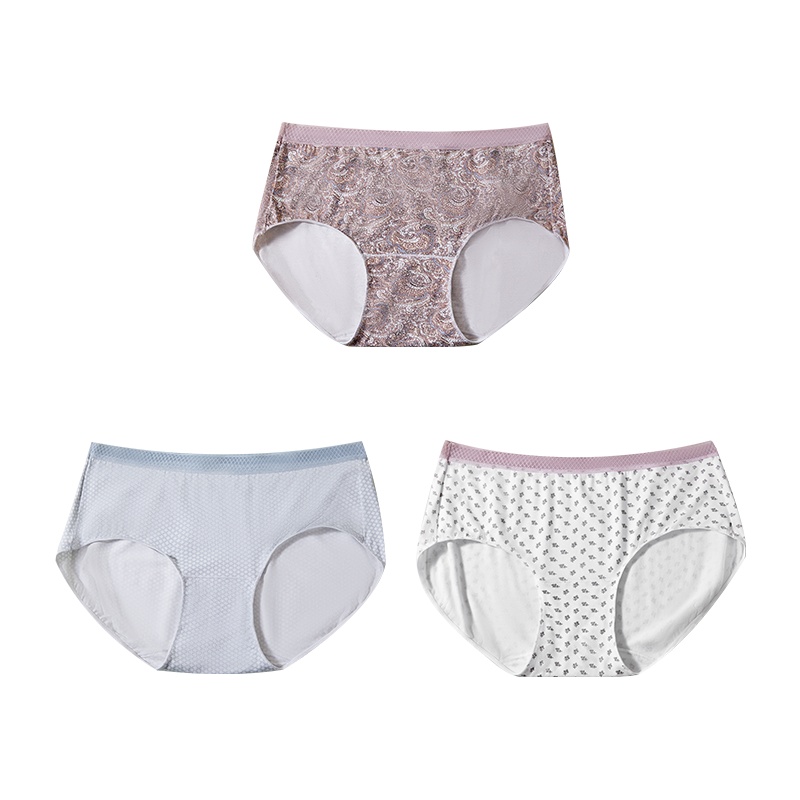 杉杉【时尚印花】内衣女透感蕾丝网眼腰带中腰女士三角内底裤头3条装