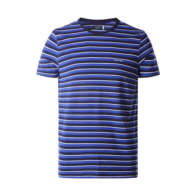 诺帝卡NAUTICA UNDERWEAR男士夏季莫代尔横条纹舒适圆领家居短袖
