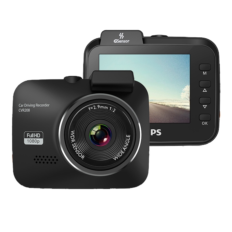 飞利浦（PHILIPS）行行车记录仪免安装汽车载高清夜视隐藏式停车监控24小时CVR208 搭配64G卡