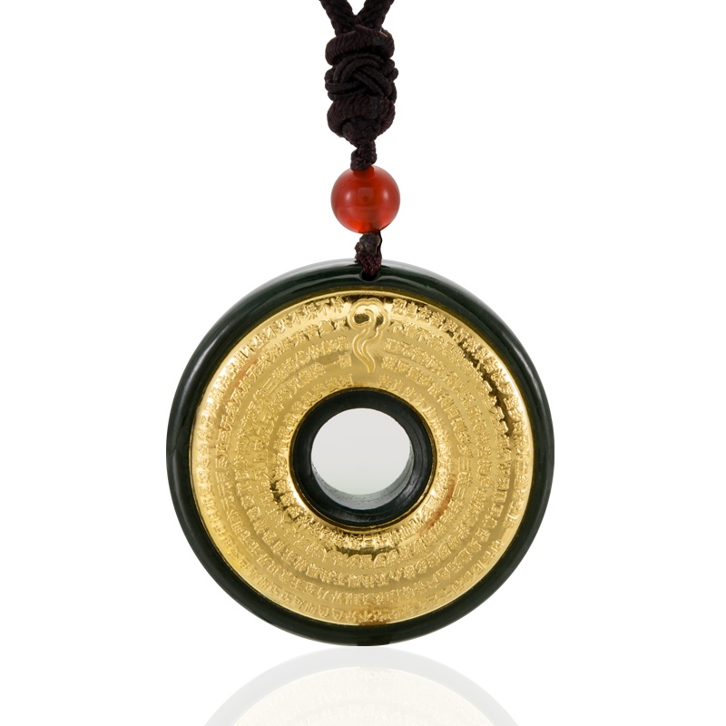 左传 足金心经平安扣吊坠 足金镶和田玉青玉吊坠 浮雕立体心经经文
