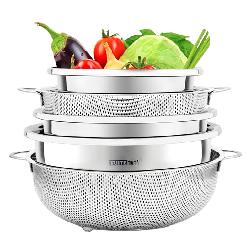 五件套推特不锈钢盆洗菜盆家用厨房沥水篮饭盆碗打蛋盆和面盆米筛漏盆