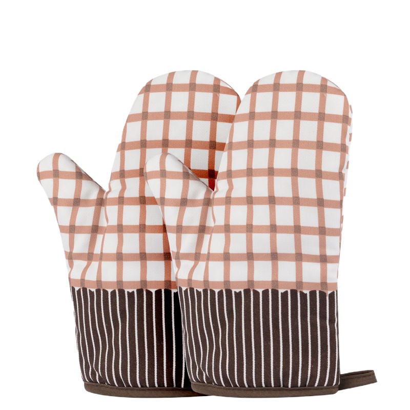 2只加厚防烫手套隔热烤箱专用耐烤炉微波炉烘焙防热厨房家用高温 国泰家和 米色小方格(烘焙手套