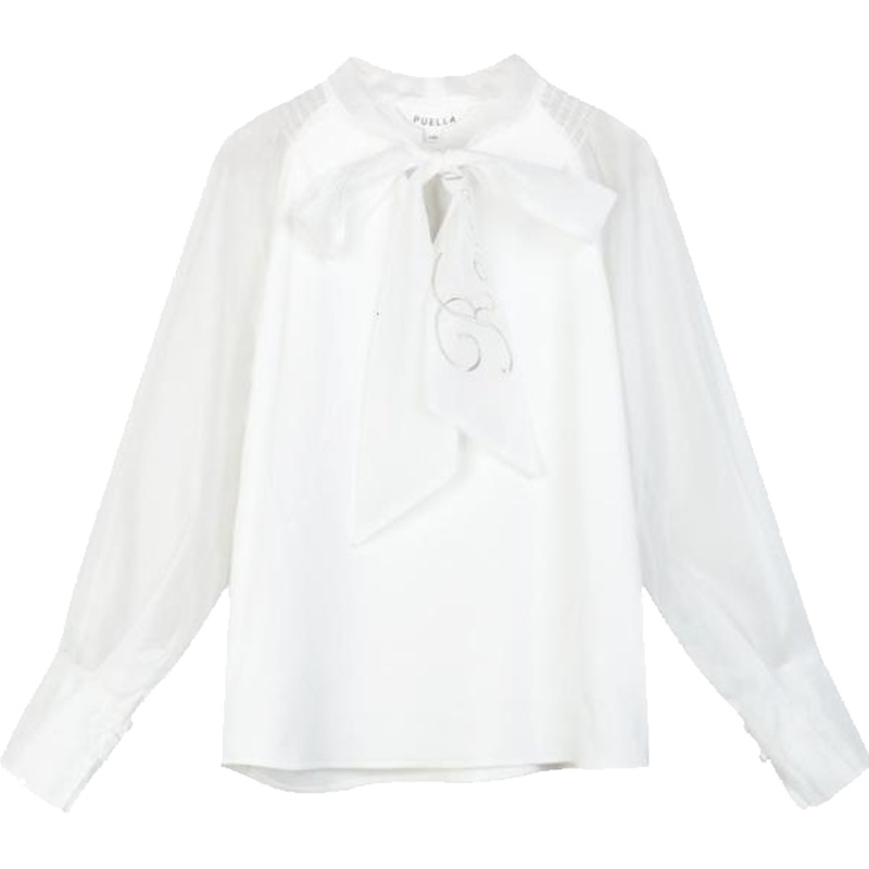 【热卖】蝴蝶结领衬衫女2018春夏新款百搭韩国韩版宽松白色软妹长袖衬衣潮20011634