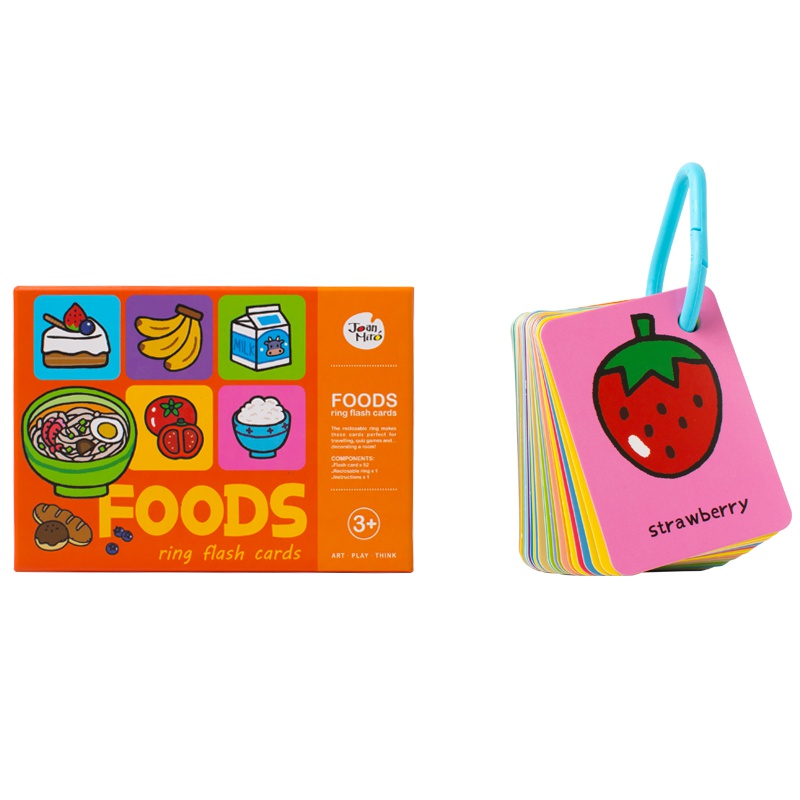 JoanMiro美乐童年儿童卡片早教英语单词识字0-1-3岁6婴儿幼儿宝宝益智认知闪卡 美味食物 通用款