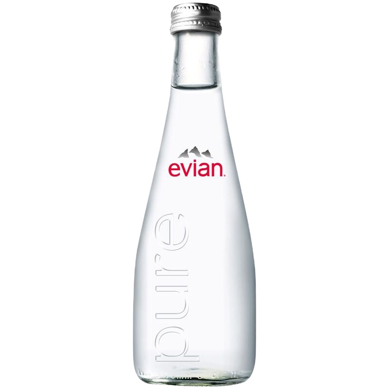 苏宁宜品推荐evian依云矿泉水330ml整箱玻璃瓶进口高端天然弱碱性饮用水