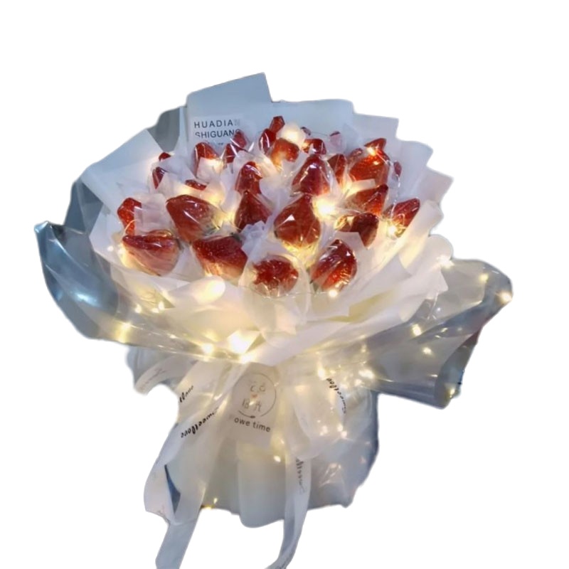 草莓鲜花花束白色爱恋彩灯款花束鲜花速递全国同城配送北京上海深圳送爱人花束