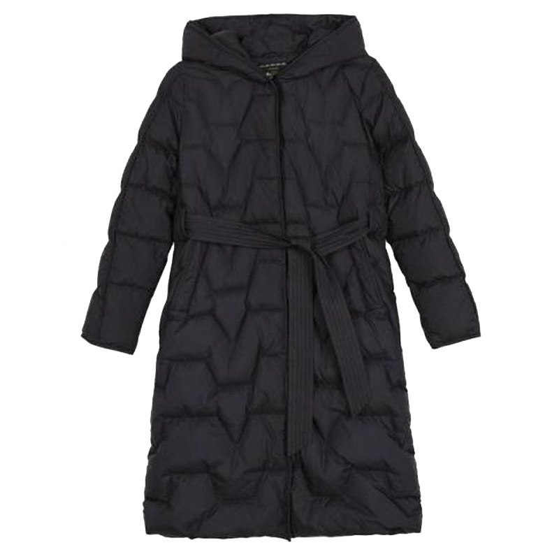 【专柜同款】韩版黑色羽绒服女士2019冬季新款中长款时尚宽松收腰绑带过膝外套30094021