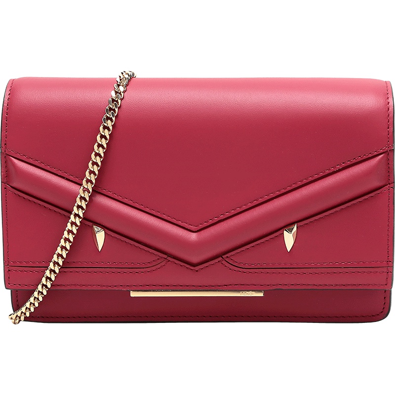 FENDI 女士Bag Bugs眼睛贴花牛皮迷你单肩斜挎包手拿包 8M0346 A5F3