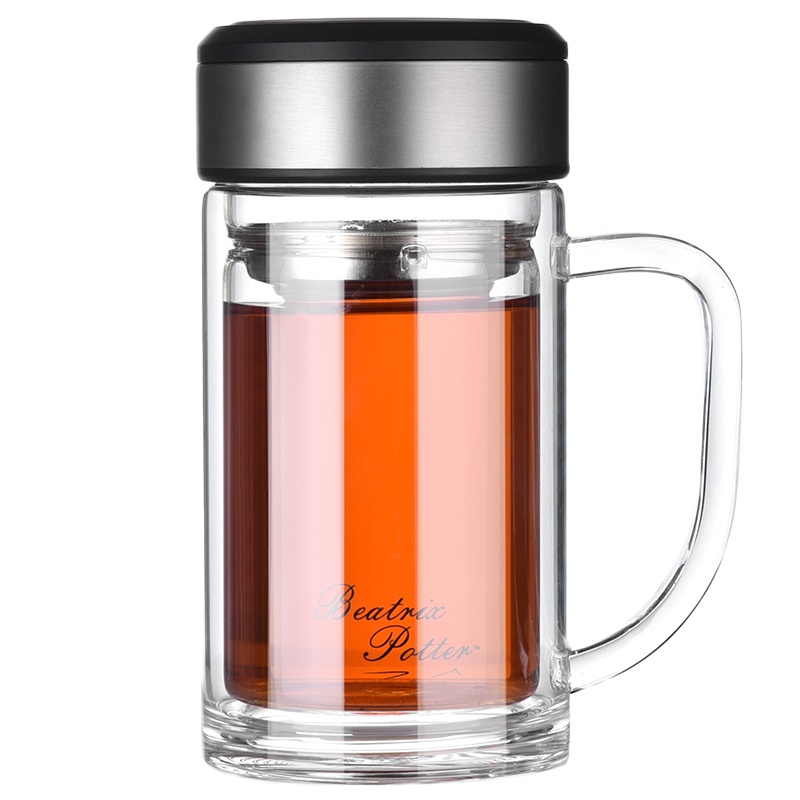 英国比得兔玻璃杯办公室茶杯商务水杯杯子带盖男士加厚带过滤350ML