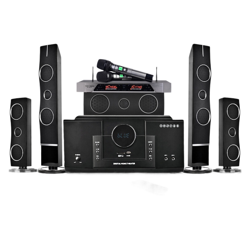 现代 HYUNDAI 家庭影院音响组合KTV套装 模拟5.1音响设备客厅电视家用壁挂落地音箱 H3+一拖二无线麦克风