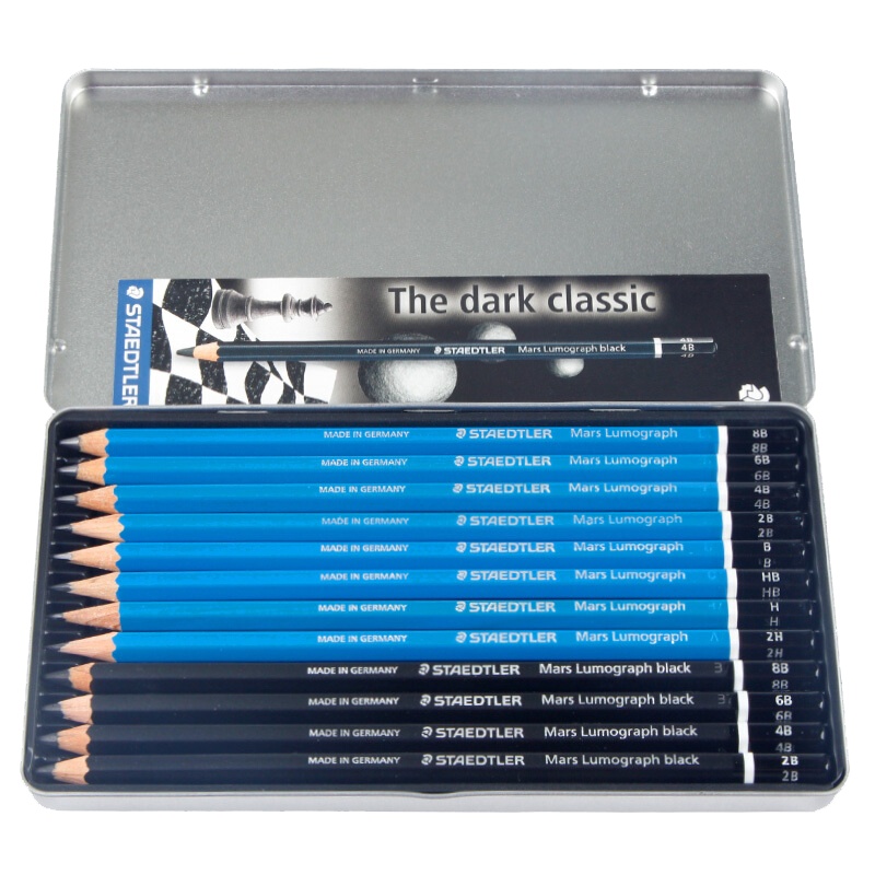 施德楼(STAEDTLER)素描铅笔套装100|100B绘图绘画素描铅笔铁盒装100G12 S1