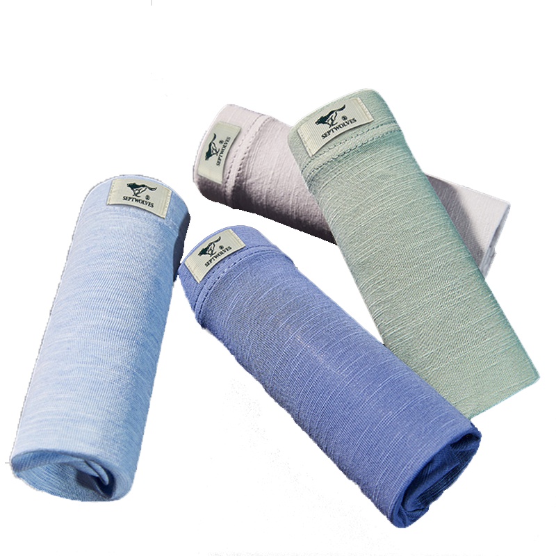 七匹狼 4条盒装男士竹节棉轻薄透气冚头净色平角裤