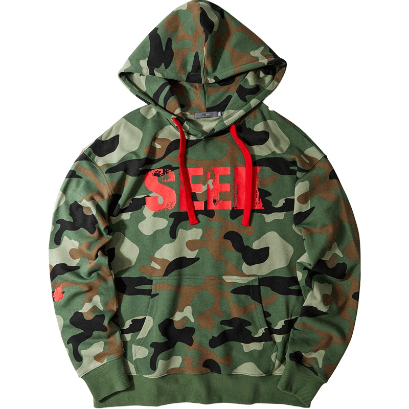 黑鲸印花迷彩连帽卫衣2019春季套头上衣男女同款CNZWJ19015A