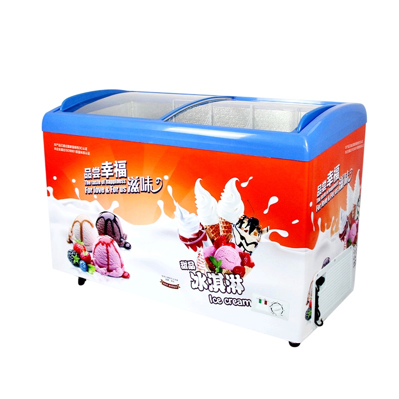 妮雪318升圆弧玻璃门雪糕柜冷柜冰柜冷藏冷冻展示饮料卧式展示柜