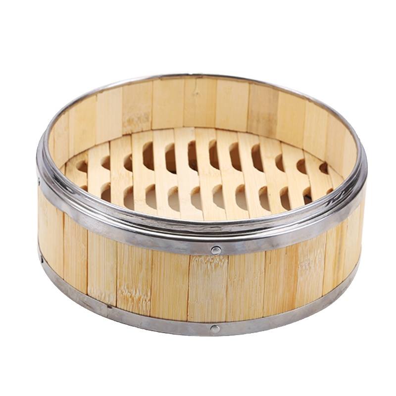5寸蒸笼商用点心蒸屉竹制小笼包 蒸饭笼 不锈钢包边蒸格广式早茶餐厅蒸笼