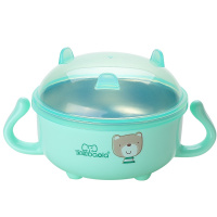 宝啦母婴婴幼儿童餐具可拆洗不锈钢双耳碗(配多用盖)280ml绿色