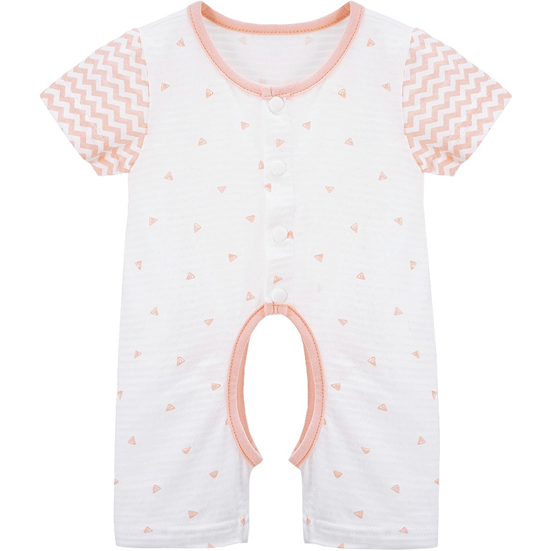 中性短袖圆领前开扣挖档家居服连体服