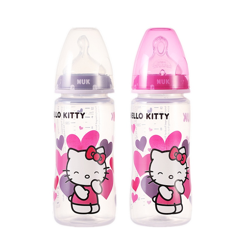 NUK300ML宽口PP彩色Hello Kitty印花奶瓶2支装(带初生型硅胶中圆孔奶嘴)颜色随机