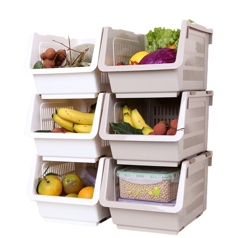 茶花 斜口层叠收纳筐(3个装)厨房果蔬收纳箱多用箱置物架2894