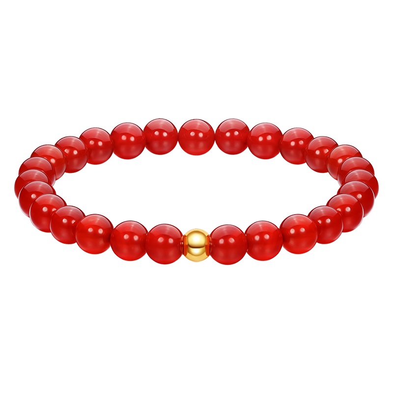 佐卡伊黄金足金红玛瑙镶小金珠手链时尚玛瑙手串