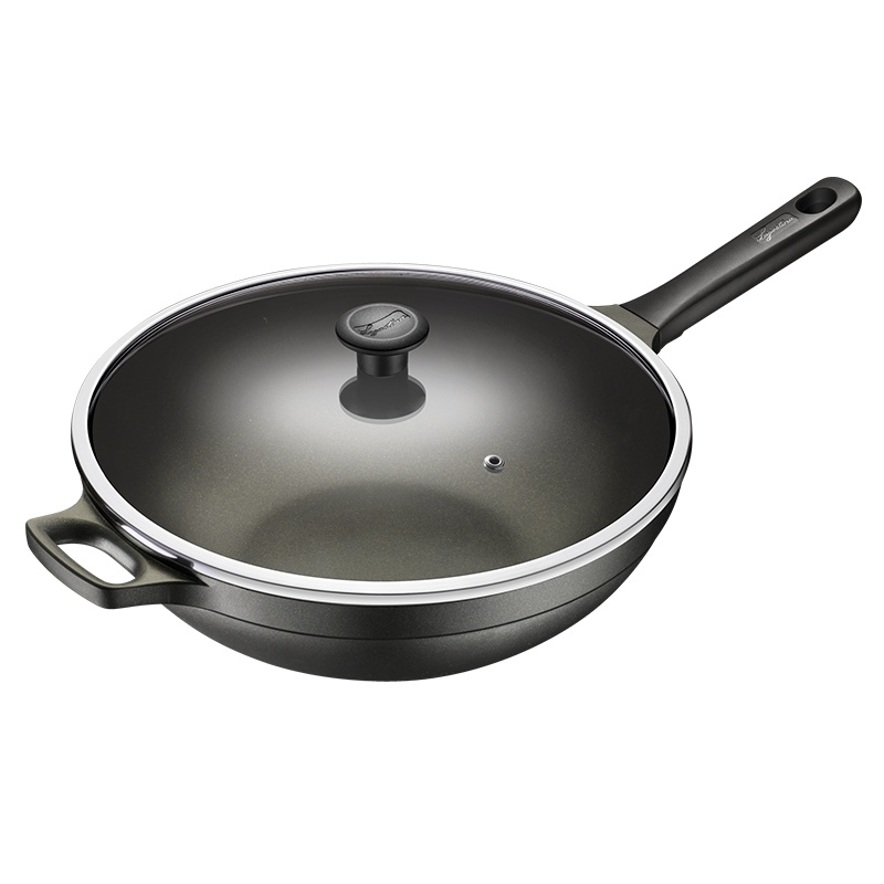 意大利拉歌蒂尼(Lagostina)钻石平底锅不粘锅煎锅家用煎炒少油盐易清洗燃煤气电磁炉通用 黄钻32cm（煎炒锅）