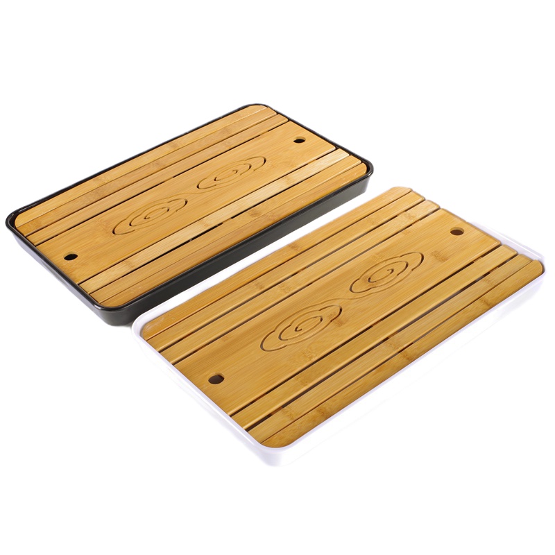 日式功夫竹制茶盘茶台实木迷你茶具家用茶海储水简约小托盘干泡台 封后 密胺盘款式04白色