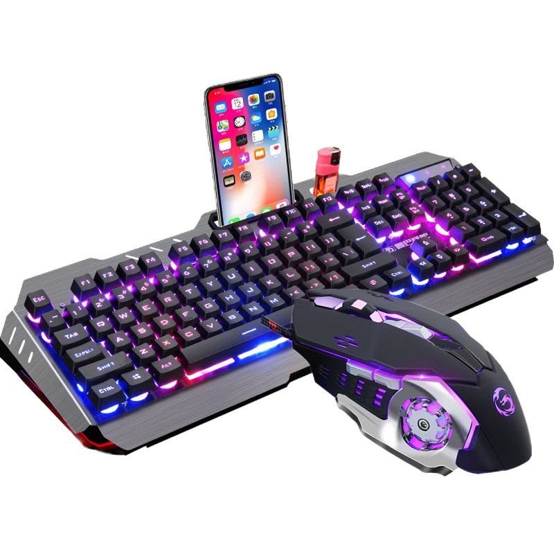 游戏键盘鼠标套装有线金属牧马人机械键盘手感电脑网吧台式USB键鼠套装 键盘鼠标 鼠标垫 三件装