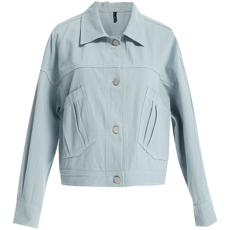 欧昵雪时尚休闲简约翻领宽松短款牛仔外套女显瘦夹克