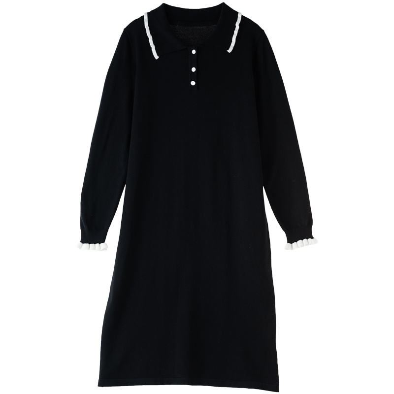 芊艺淑女polo领长袖毛衣裙女秋装2019新款显瘦中长款连衣裙50191