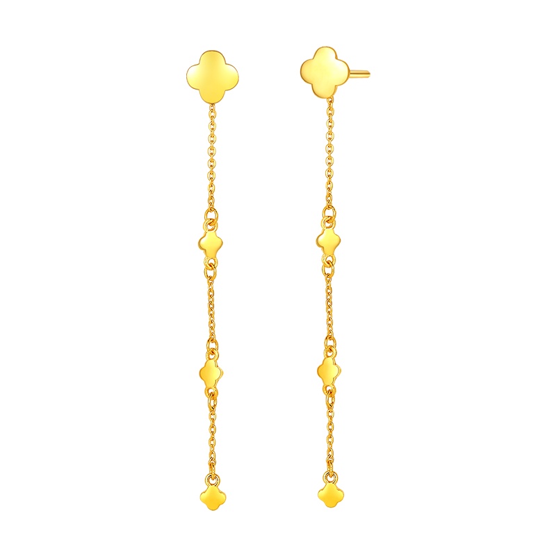 梦金园黄金耳钉 足金999四叶草耳线耳环耳坠一式两戴女款