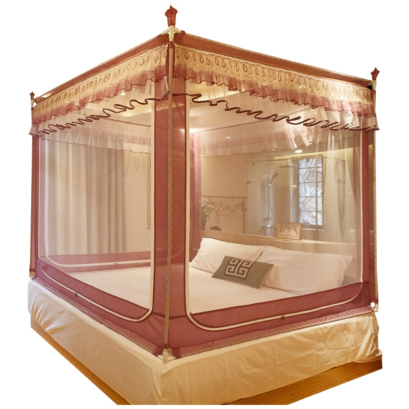 南极人(NanJiren)家纺 夏季防蚊简约风外穿杆坐床式蚊帐 床上用品加高加密三开门拉链方帐文帐帐子