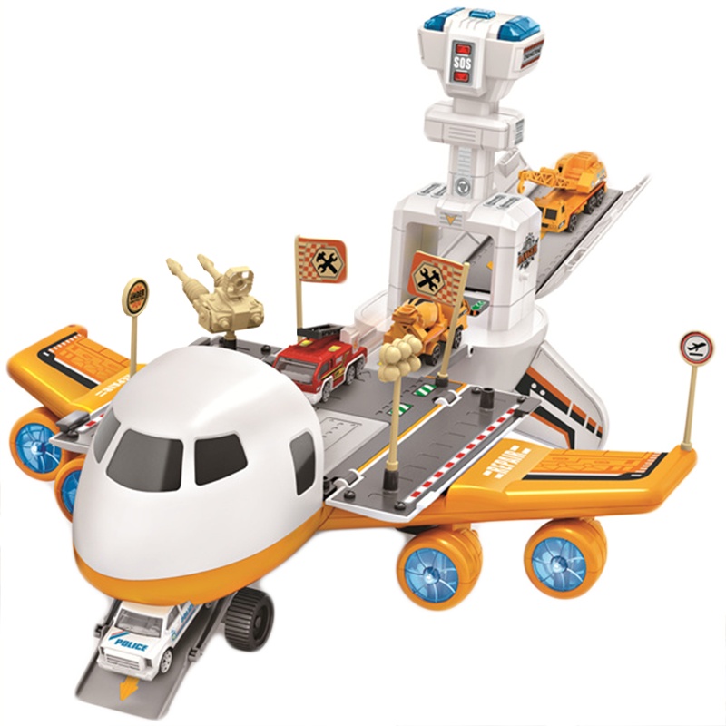 威锋科教音乐灯光合金变形收纳飞机场景轨道警察工程车消防车玩具(黄色工程变形赛道收纳飞机)