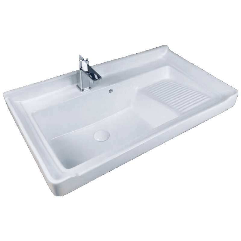 陶瓷洗衣盆带搓衣板 洗衣池阳台水池嵌入式洗衣台 一体双盆台面安心抵