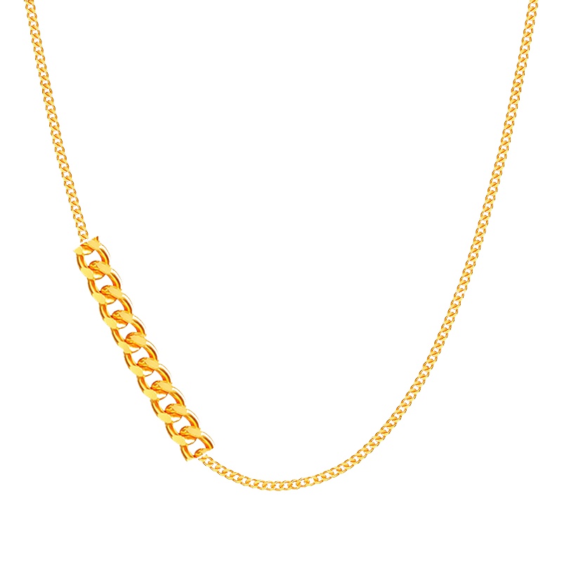 黄金足金999侧身链素链项链锁骨链送女友礼物手拉手珠宝