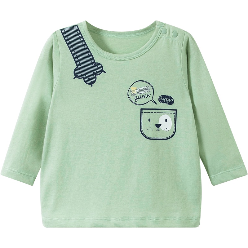 哈贝比（happyB）婴儿衣服男宝宝长袖T恤春秋纯棉打底衫圆领肩开上衣