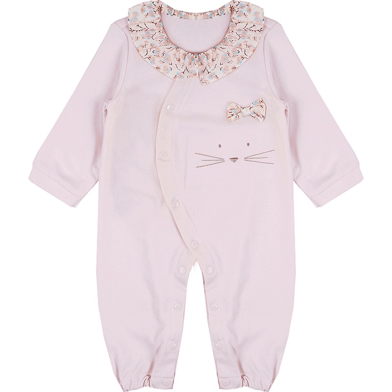 婴姿坊春季百搭舒适休闲褶边温馨碎花系列开扣连体衣