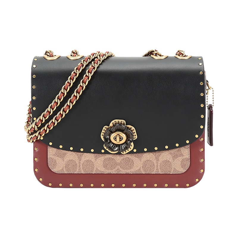 蔻驰 COACH 女士 专柜款MADISON系列皮革/涂层帆布山茶花手提单肩斜挎包C3758