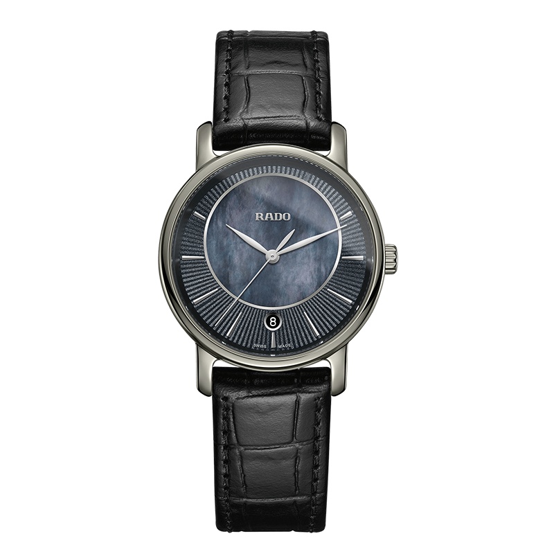 雷达(RADO)瑞士手表 钻霸系列时尚休闲优雅石英女表 33mm蓝色贝母盘皮带 R14064915