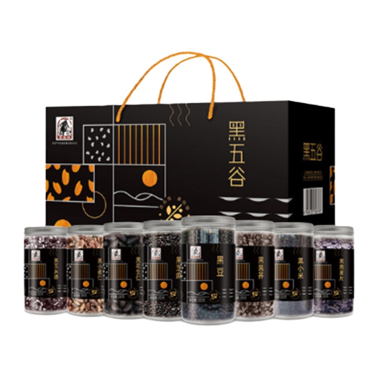 塞翁福黑五谷杂粮礼盒2.4kg(黑燕麦片、 黑芝麻、 黑糯米、黑小麦仁、黑豆、黑玉米碴、黑苦荞、黑小米)