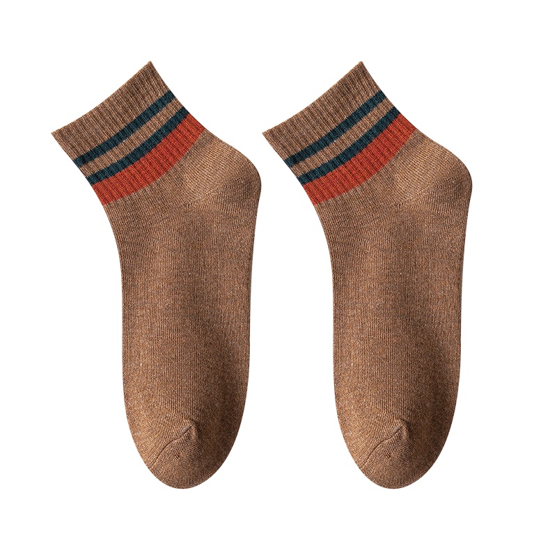 俞兆林5双装春夏季新款全棉透气中筒双棉纱男袜休闲运动袜口双杠条纹中筒袜