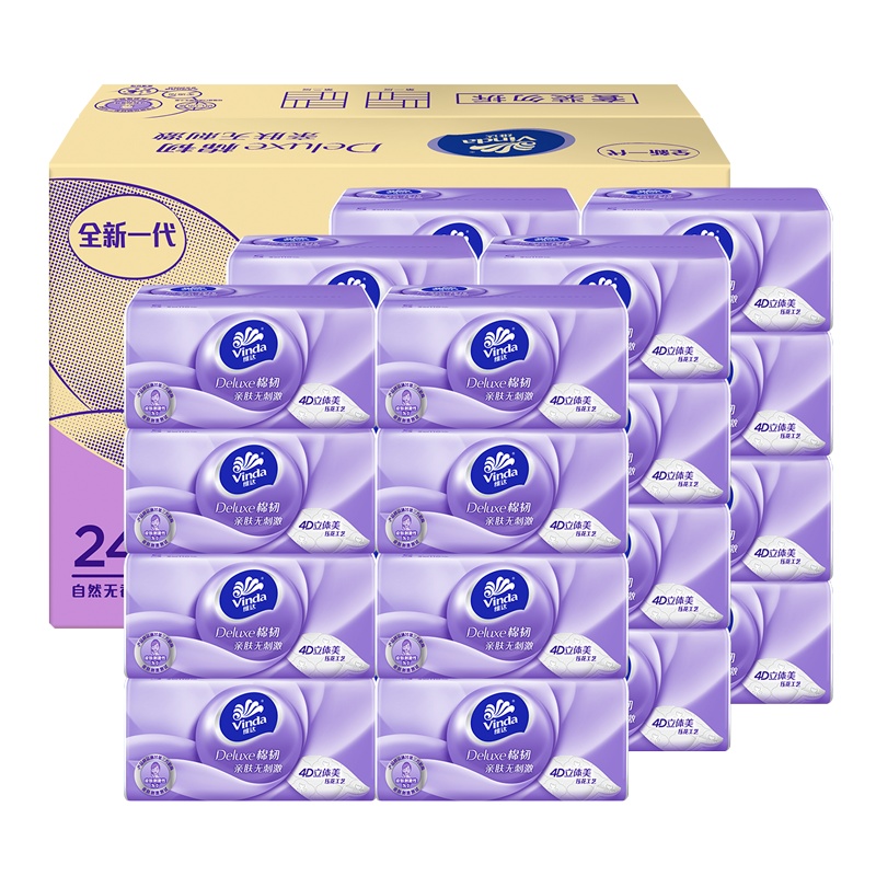 维达抽纸 棉韧3层S码108抽24包 立体美整箱家用印花面巾纸餐巾纸实惠装卫生纸纸巾原浆婴儿擦手纸面纸纸抽亲肤无刺激