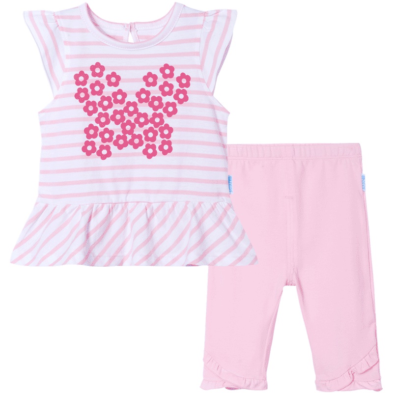 贝贝怡女童装小飞袖套装夏季女宝宝纯棉洋气条纹衣服182T114