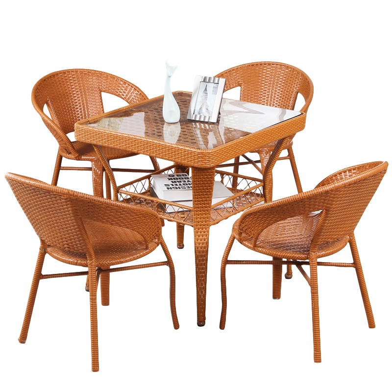 创世人 80大方桌阳台藤椅三件套五件套家用椅子靠背椅户外休闲藤椅套装藤桌椅组合